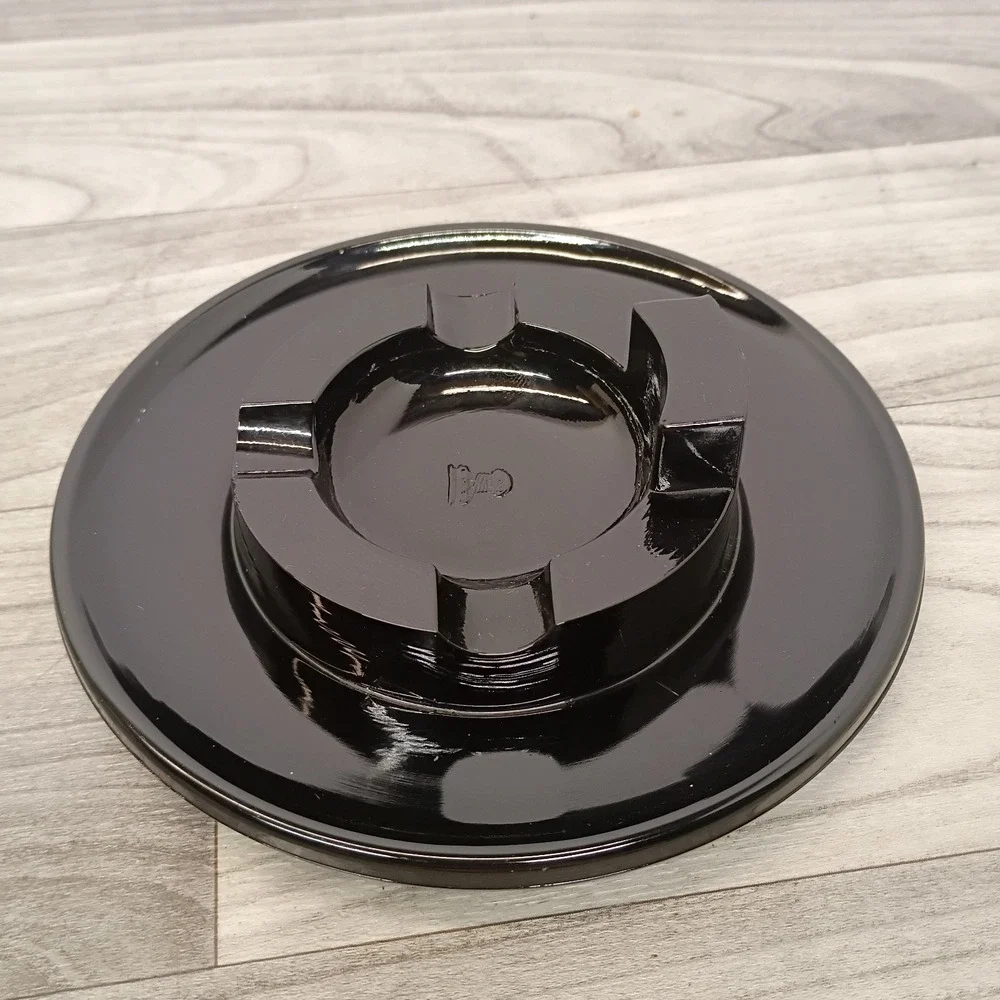 Vintage Black Amethyst Glass Round Ashtray w/3 Cigarette Rests